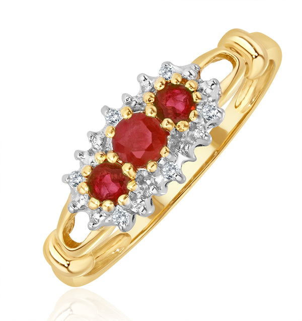 Ruby 0.34ct And Diamond 9K Gold Ring